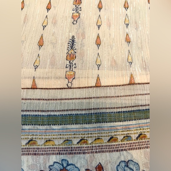 LC Lauren Conrad Cream Boho Floral Top Blouse 3/4 Sleeves Women Medium - Picture 8 of 8